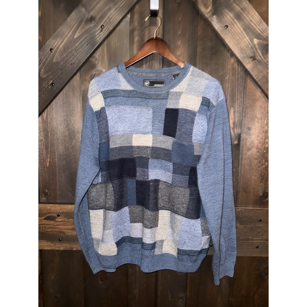 WP Weatherproof Sweater Mens Large Blue Knitted Crewneck Colorblock Grandpa